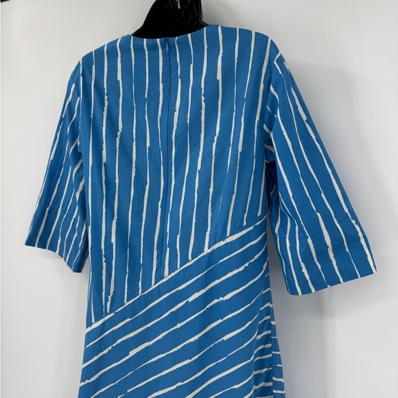 Marimekko Minuetti Rakky Asymmetric Stripe Midi Dress | Blue & White | Small - Picture 6 of 8